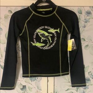 Body Glove Kids Swim Rash Guard - Black with Green Fish Design